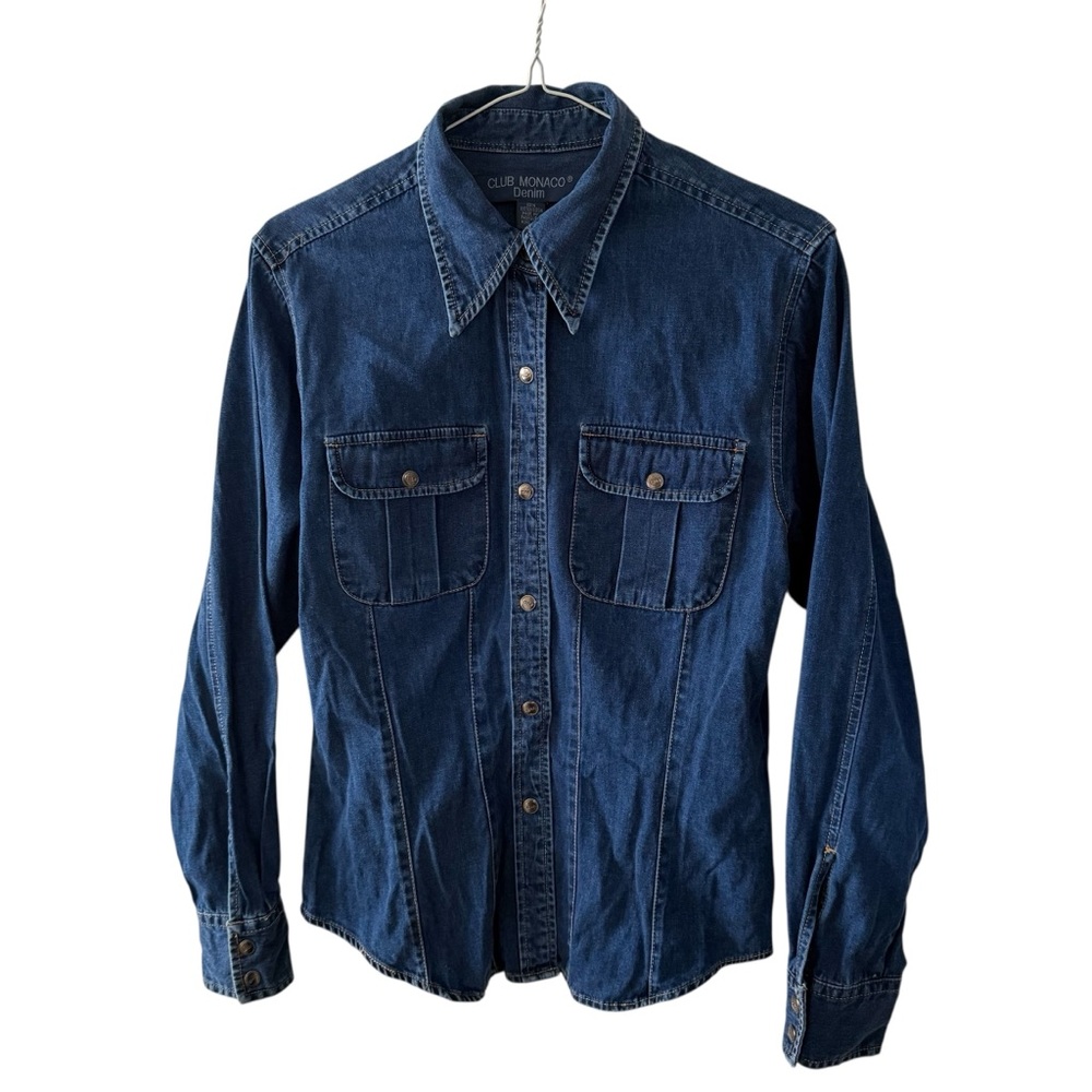 Vintage Club Monaco Dark Indigo Blue Denim Button Up Shirt Women’s Medium Top